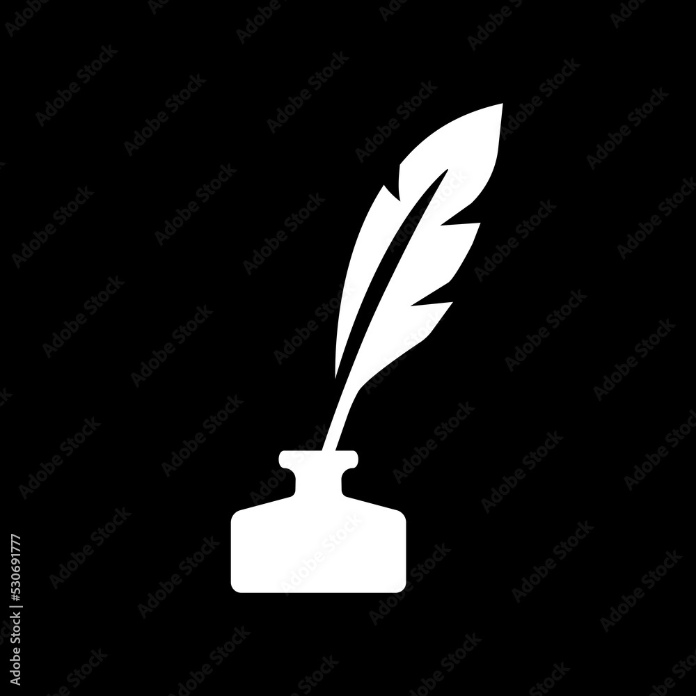 calligraphy feather pen and inkwell - silhouette icon Stock Vector ...