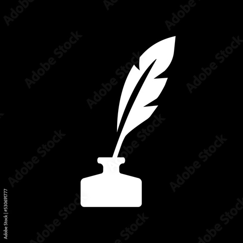calligraphy feather pen and inkwell - silhouette icon