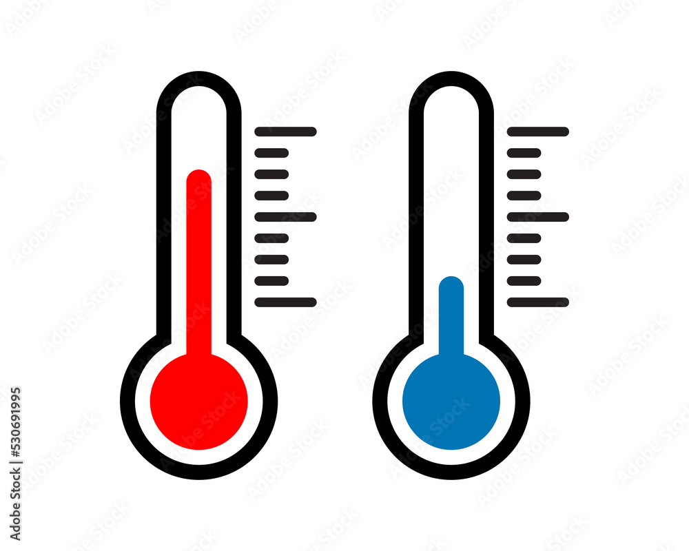 Hot and cold temperature, thermometer icon vector in flat style Hot and cold temperature, thermometer icon vector in flat style
