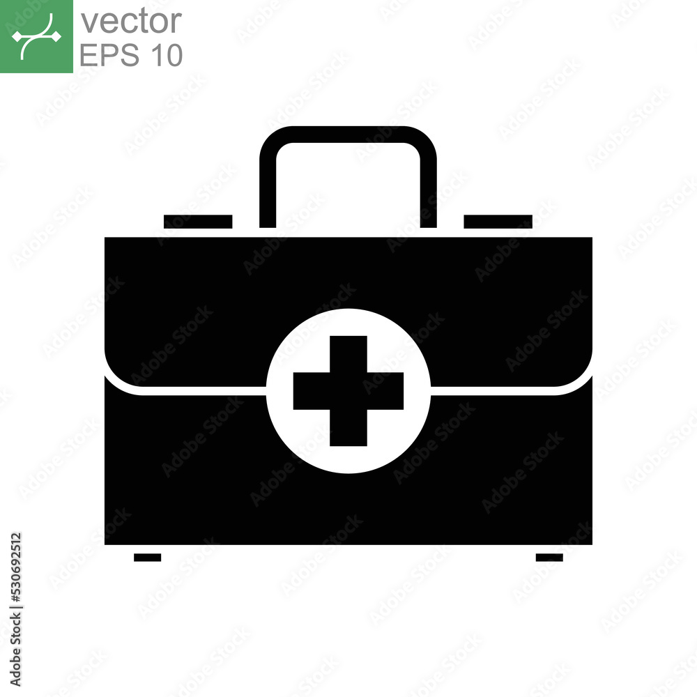 ambulance suitcase icon, solid style. First aid kit, medical case bag, Paramedic medicine box with cross emergency symbol for illness diagnostics. Vector illustration Design on white background EPS 10 ambulance suitcase icon, solid style. First aid kit, medical case bag, Paramedic medicine box with cross emergency symbol for illness diagnostics. Vector illustration Design on white background EPS 10