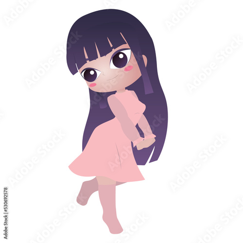 Illustration girl posing happily with dress and pink stockings graphic resource