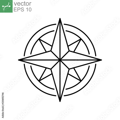 Compass wind rose vector icon line with North, South, East and West indicated. nautical Direction and navigation for geography exploration. Vector illustration. Design on white background. EPS 10 photo