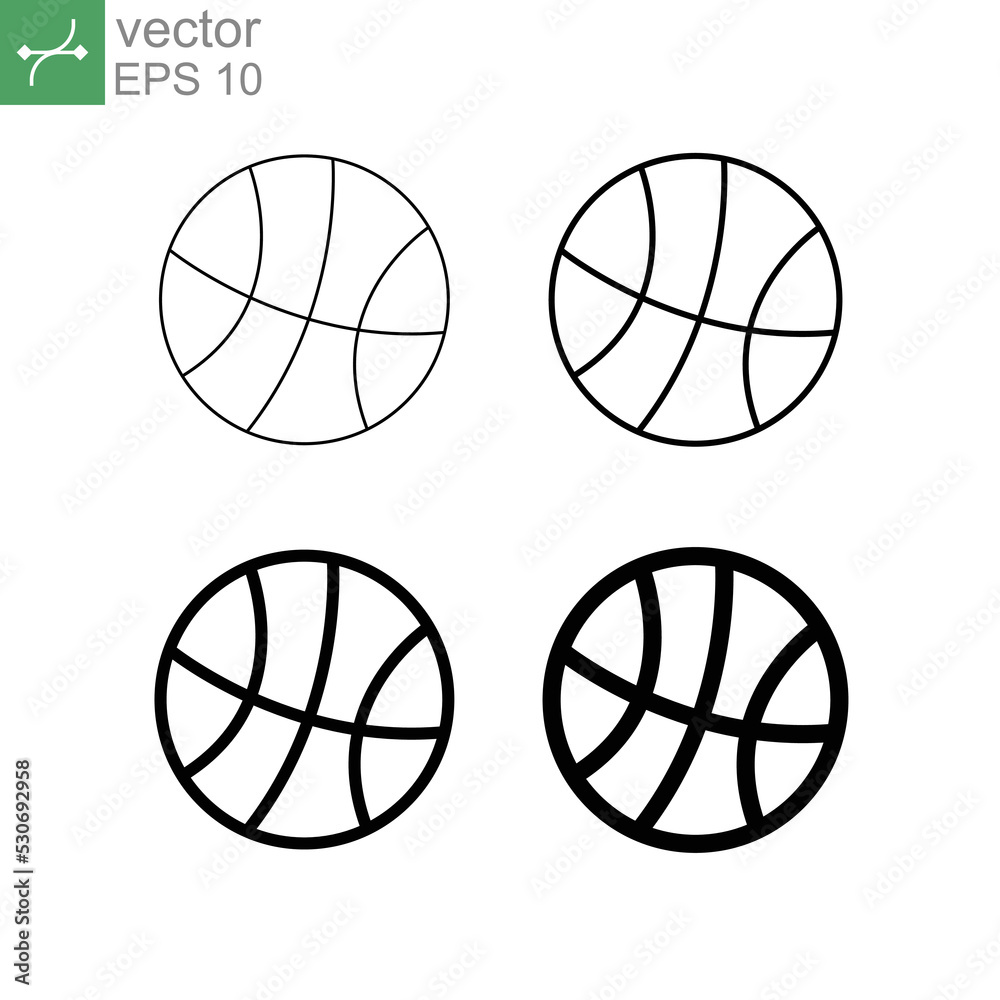 Editable stroke ball linear style icon. minimalistic style. Classic round basket ball, silhouette sport game equipments. Soccer football. Vector illustration. Design on white background. EPS10 Editable stroke ball linear style icon. minimalistic style. Classic round basket ball, silhouette sport game equipments. Soccer football. Vector illustration. Design on white background. EPS10