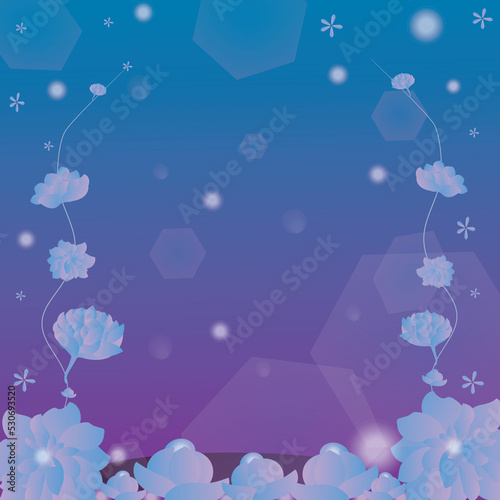 Illustrated background with illuminated night flowers for resources or social networks