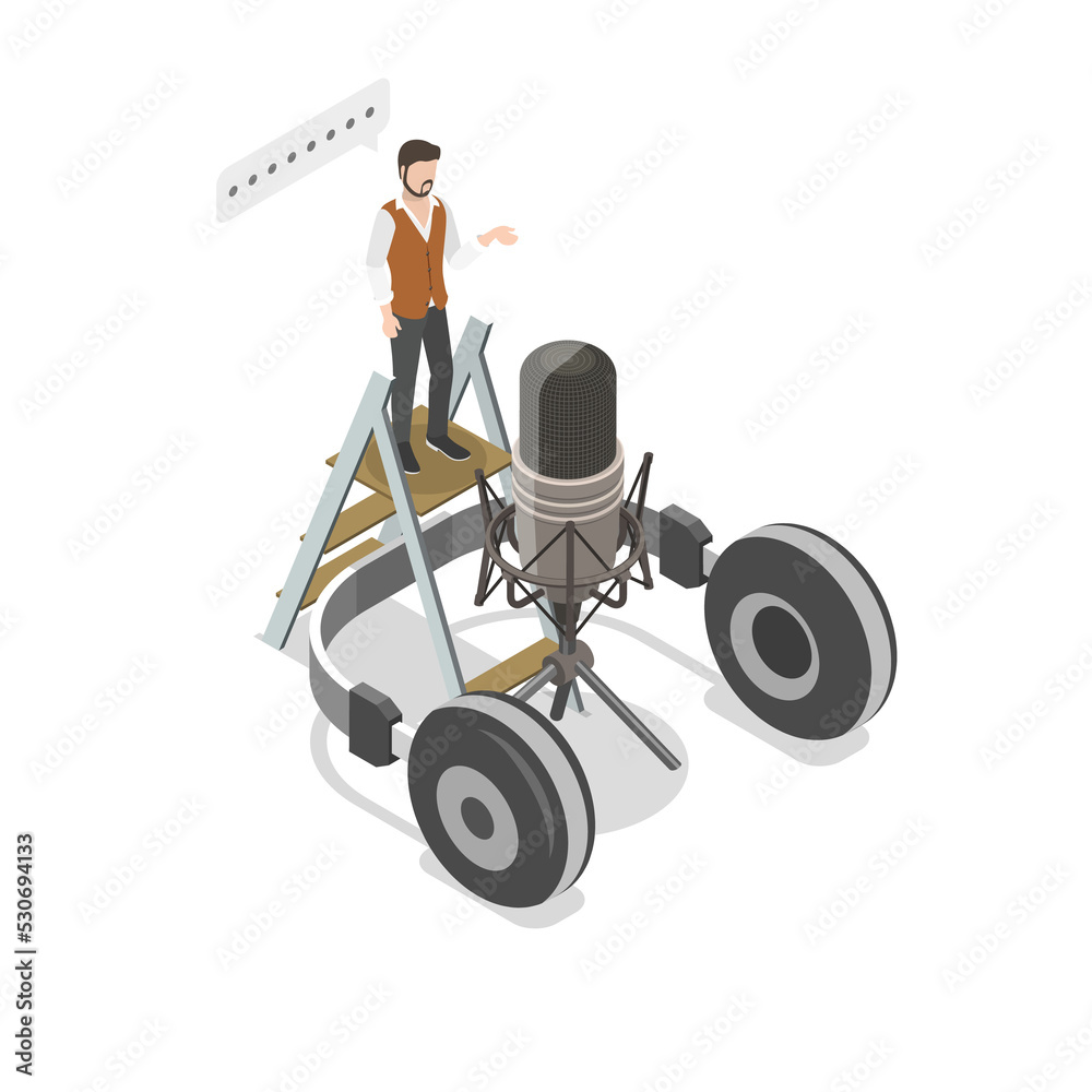 Podcasting flat isometric concept. Podcasting flat isometric concept.