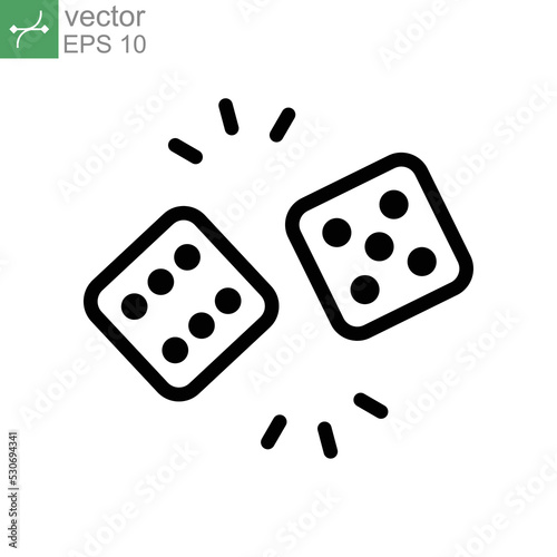 Two Dice cubes  Dices icon line  template color editable. Casino and gambling game black silhouette. Lucky gamble. Vector illustration. Design on white background. EPS 10