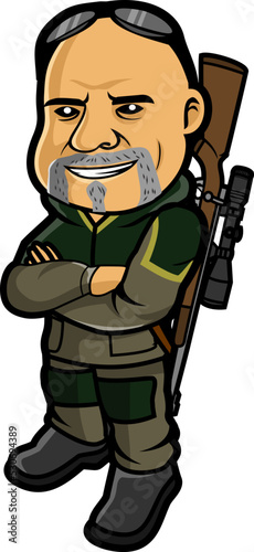 Cartoon character of men treasure hunter jungle adventure holding  hunting rifles in transparent background 