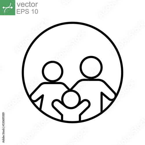 Happy Family Icon line in trendy flat style. Mom, dad, and child of Parents symbol inside the round for your web site design, logo, app, UI. Vector illustration. design on white background. EPS 10