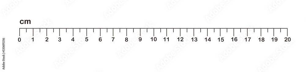 Measuring length markings in centimeters of ruler on white background. Illustration - obrazy, fototapety, plakaty 