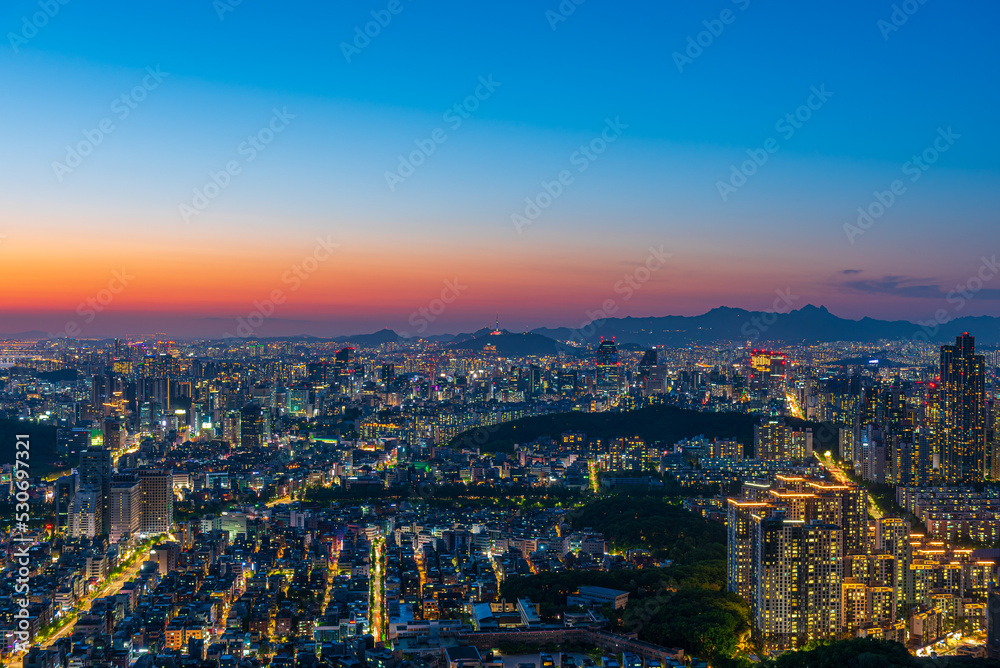 Seoul south korea landscape and sunset sky