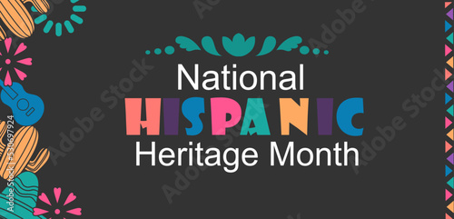 Illustration Vector for Hispanic heritage month. Vector web banner, poster, card for social media and networks. with Papel Picado pattern, perforated paper on black background perfect for social media