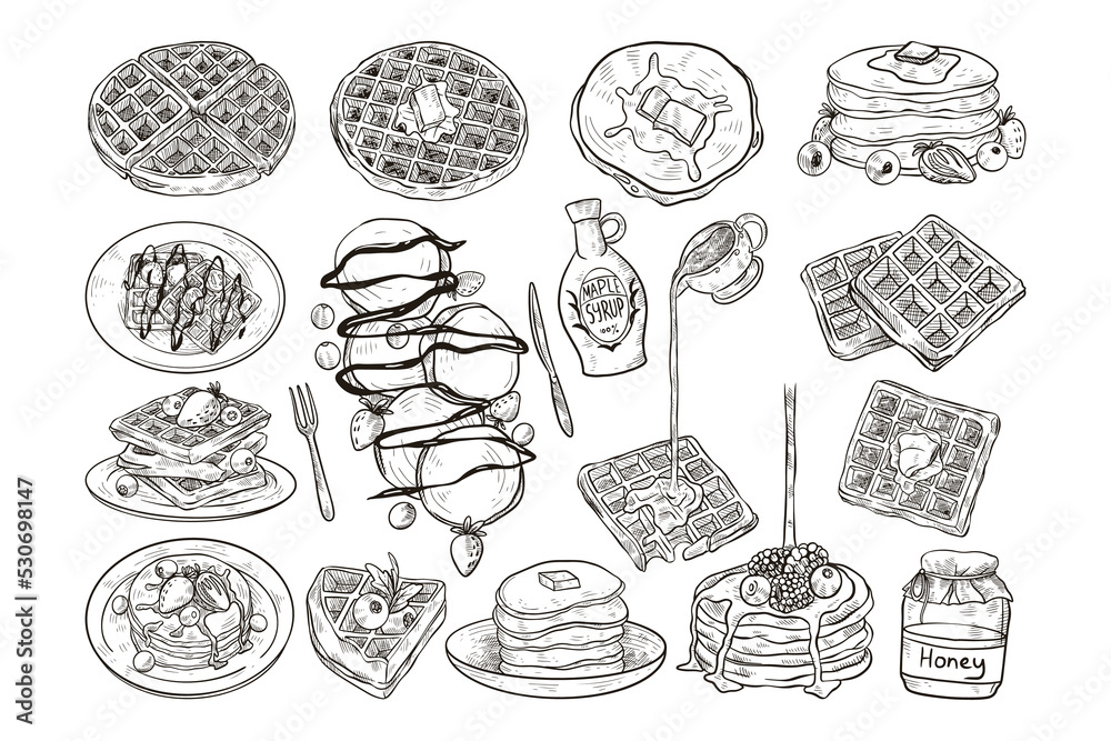 Hand Drawn Waffle and Pancake Illustration