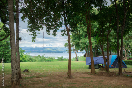 tourist tent in forest camp in thailand