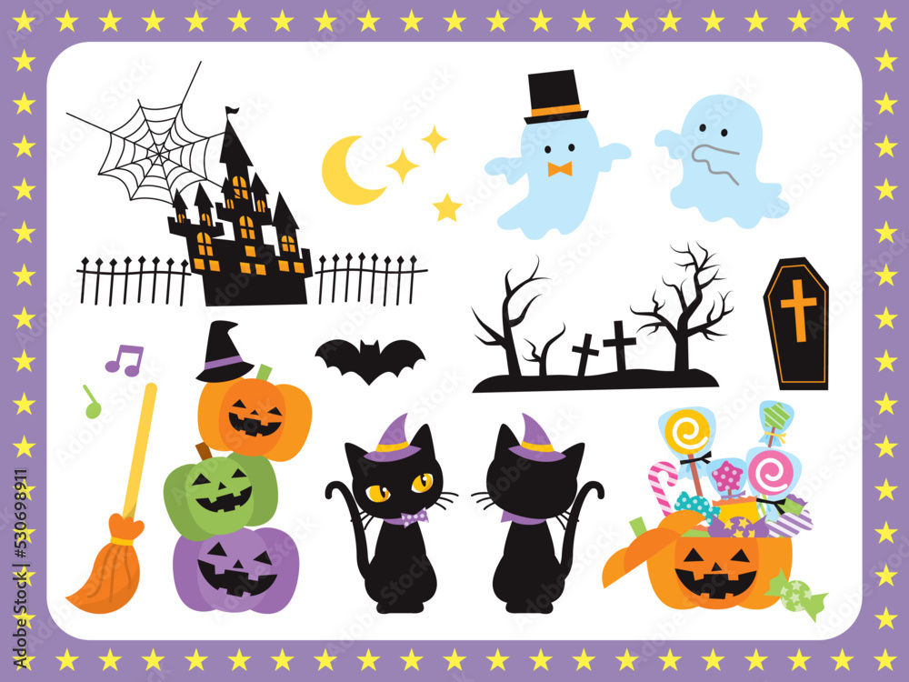 かわいいハロウィンのイラストセット素材 かわいいハロウィンのイラストセット素材