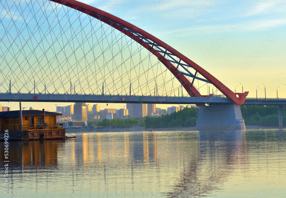 Naklejka premium Arched bridge over the Ob