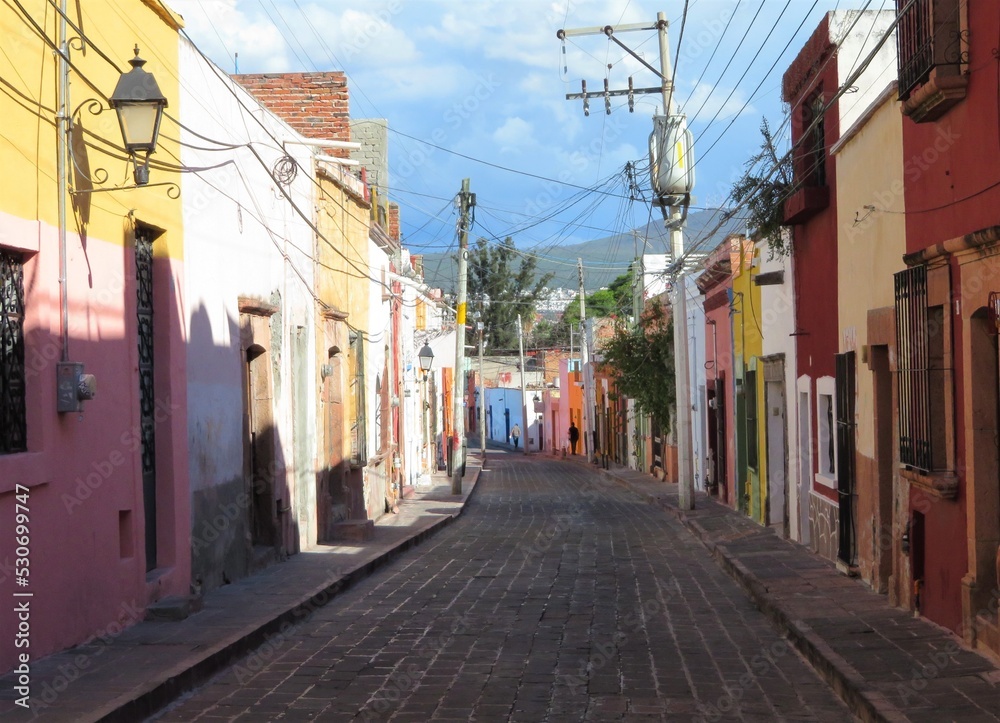 colorful street in the city of Queretaro, Mexico