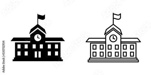 Conjunto de icono de escuela. Edificio escolar. Concepto de educación. Institución educativa. Ilustración vectorial