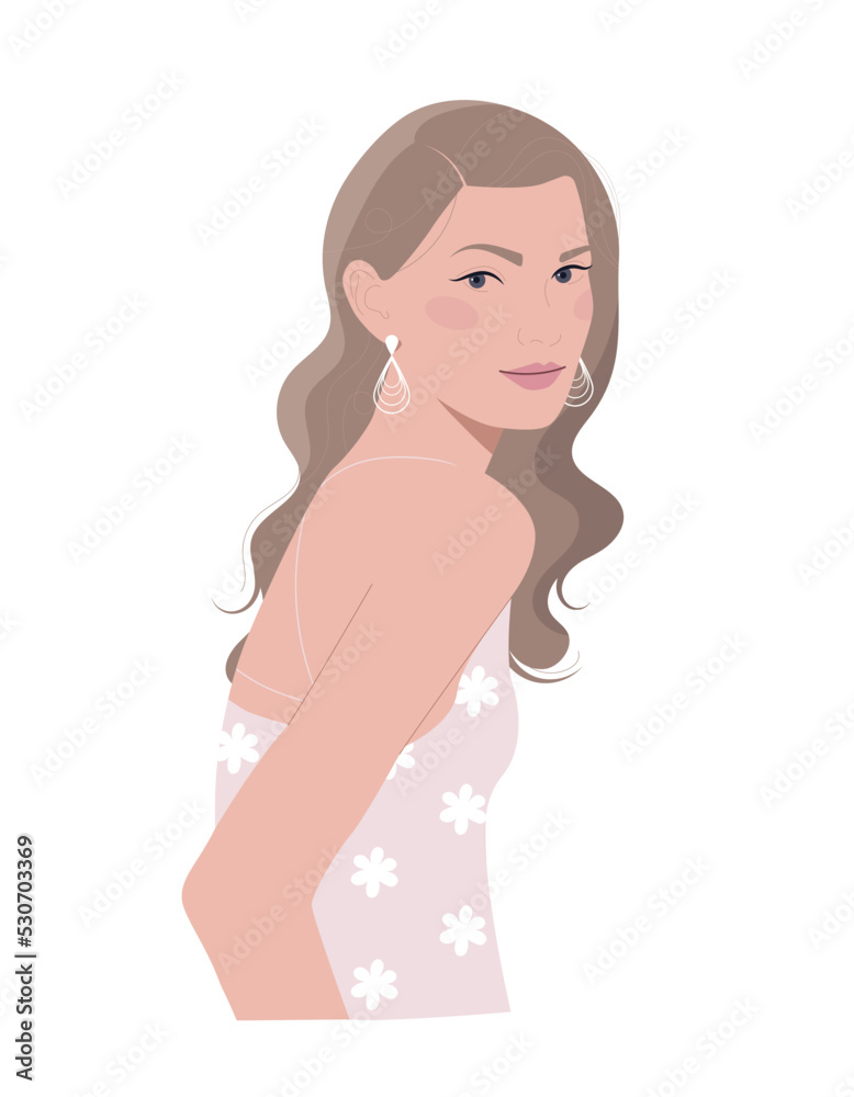 Portrait of beautiful woman. Elegant attractive blonde girl with casual makeup and outfit. Feminism and diversity. Design element for social media. Cartoon flat vector illustration on white background Portrait of beautiful woman. Elegant attractive blonde girl with casual makeup and outfit. Feminism and diversity. Design element for social media. Cartoon flat vector illustration on white background
