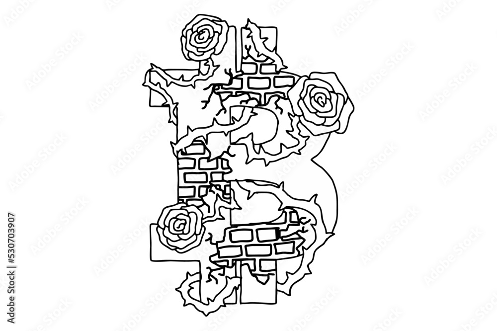 Bitcoin Line art with Rose Theme Vector Bitcoin Line art with Rose Theme Vector