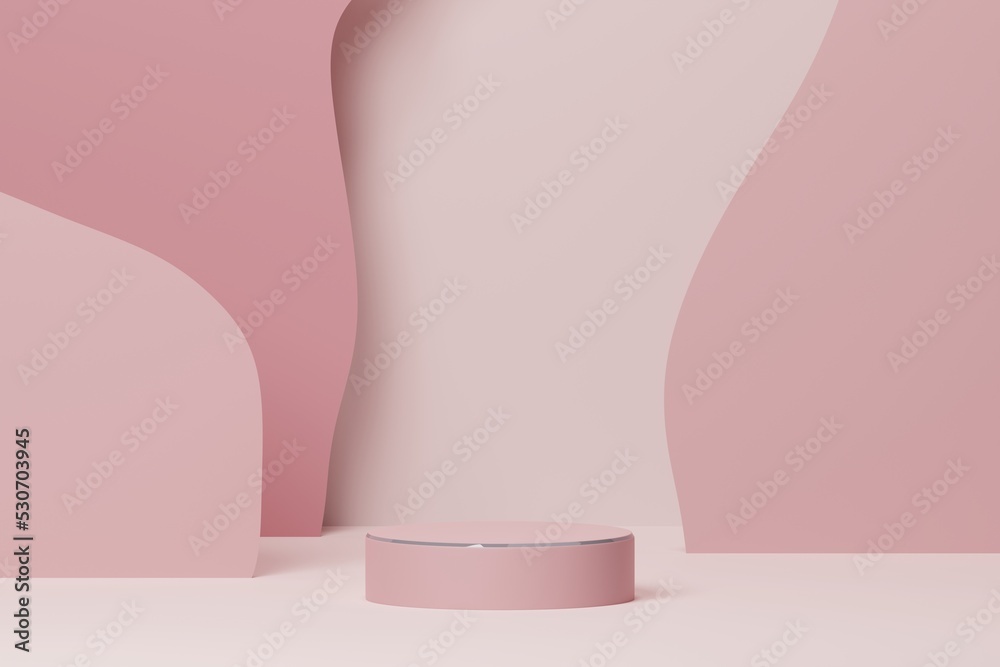 Pink cylinder podium or stand on background. Cosmetic product display showcase promotion. 3d rendering Pink cylinder podium or stand on background. Cosmetic product display showcase promotion. 3d rendering