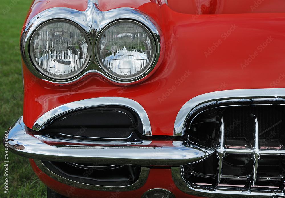 front headlight and grill of classic car