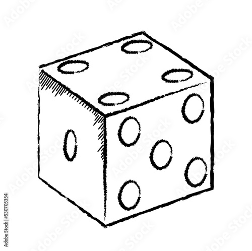 Hand drawn board game element. Linear icon with numbered dice with dots on each face. Simple design element for advertising poster or packaging. Cartoon flat vector illustration in doodle style