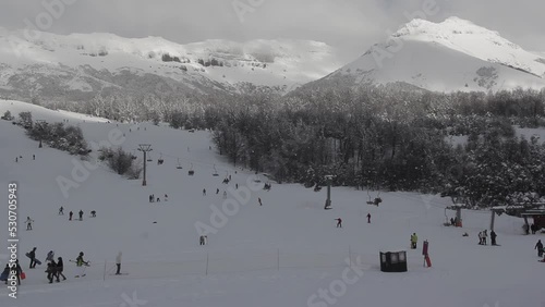 People at the Ski Station of Cerro Chapelco, San Martin de los Andes, Patagonia, Neuquen Province, Argentina. 4K Resolution. photo