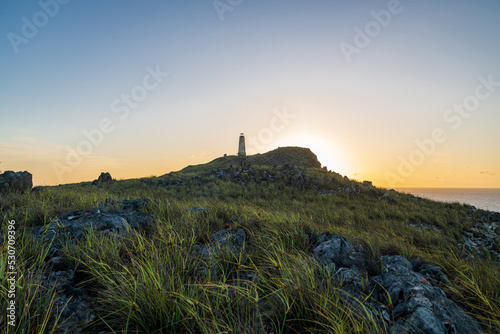 View of the lighthouse in the highest rock of Gran Roque island (Los Roques archipelago, Venezuela).
