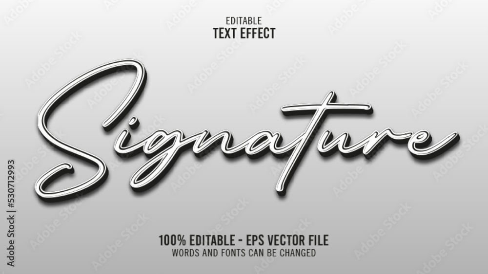 Vecteur Stock 3D Signature Editable Text Effect Template For Illustrator