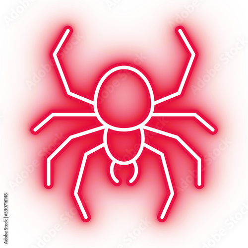 Neon red spider icon, illustration of neon glowing spider with transparent background