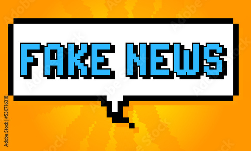 Fake News. Pixelated word with geometric graphic background. Vector cartoon illustration.