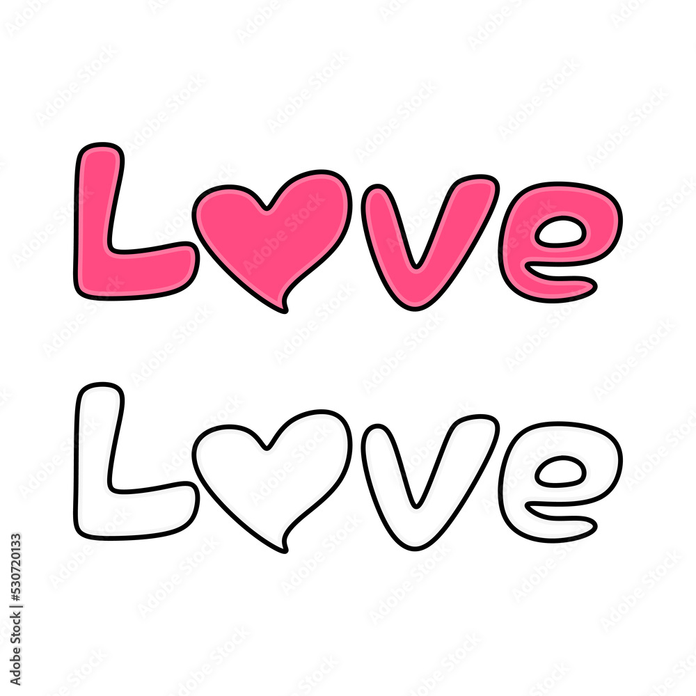 Simple and cute love word with heart and two different color option Simple and cute love word with heart and two different color option