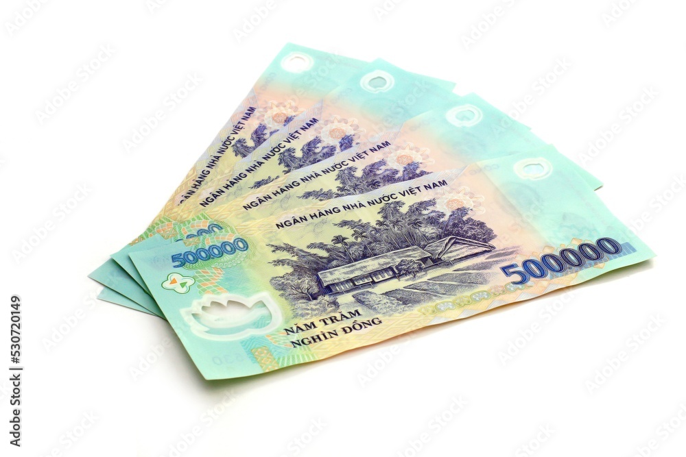 Vietnamese money, 500,000 Dong, vietnam money on white background
