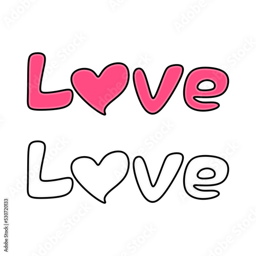 Simple and cute love word with heart and two different color option