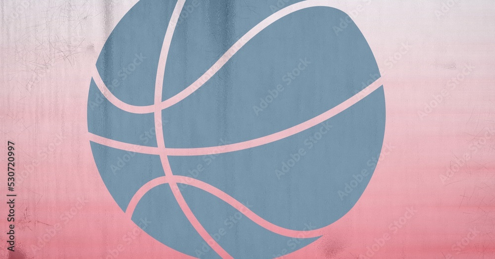 Fototapeta premium Composition of black basketball stencil design over textured pink concrete background
