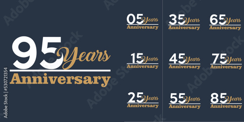 05th - 95th set of anniversary logotype style with white color for celebration event, wedding, greeting card, and invitation