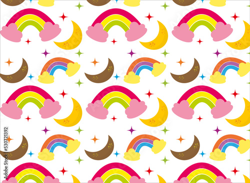 seemless pattern about nature and sky  beautiful rainbow  moon and stars. cute backgrounds for kids 