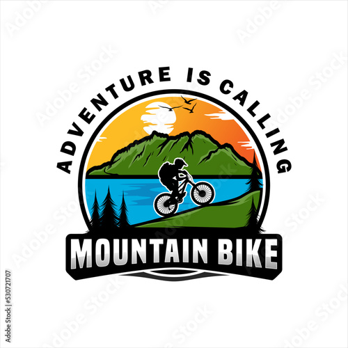 adventure of mountain bike with mountain vector graphics