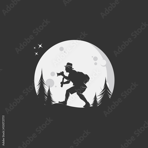 Male adventure photographer with moon logo design