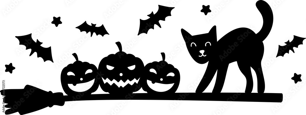 Hand Drawn Halloween cat and pumpkin illustration