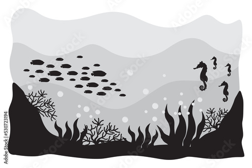 Sea world. Underwater habitat. Ocean life. Vector illustration of underwater life