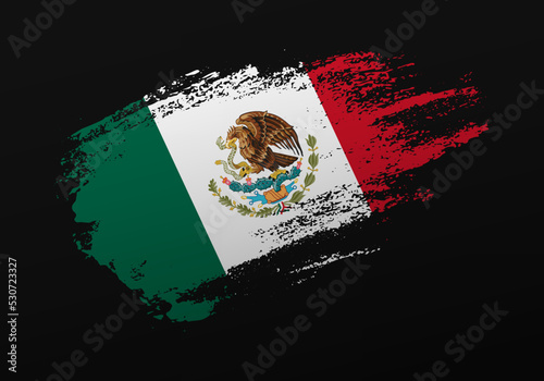 Abstract creative patriotic hand painted stain brush flag of Mexico on black background