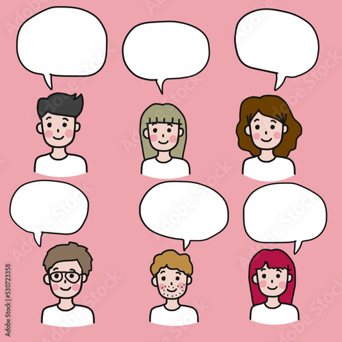 Cute group people speaking cartoon vector illustration	


