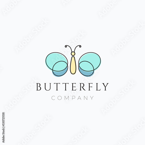 Minimalist line art colorful butterfly logo vector illustration design. Simple modern beauty spa logo concept. Flying beautiful butterfly.