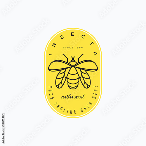 Vintage line art insect label logo vector illustration design. Simple insecta badge design.