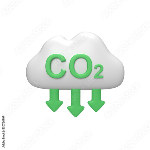 Reduce carbon dioxide 3d icon and symbol concept. render object