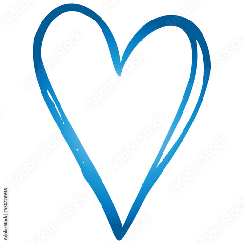 Simple blue doodle heart. Isolated design element for valentine's day, wedding, romance. Transparent PNG clipart