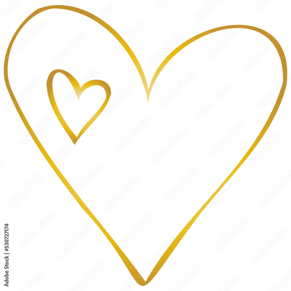 Simple golden doodle hand drawn heart. Isolated design element for valentine's day, wedding, romance Simple golden doodle hand drawn heart. Isolated design element for valentine's day, wedding, romance