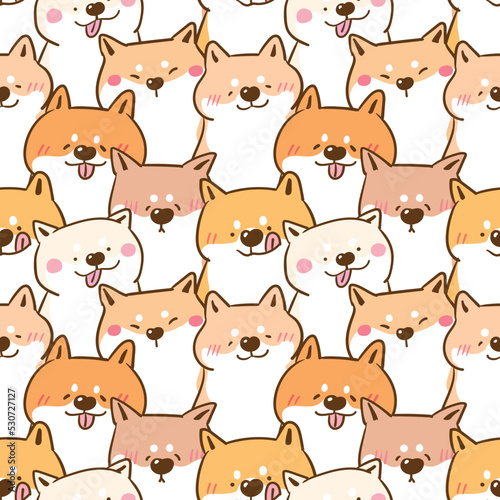 Fototapeta Naklejka Na Ścianę i Meble -  Seamless Pattern of Cartoon Shiba Inu Dog Illustration Design