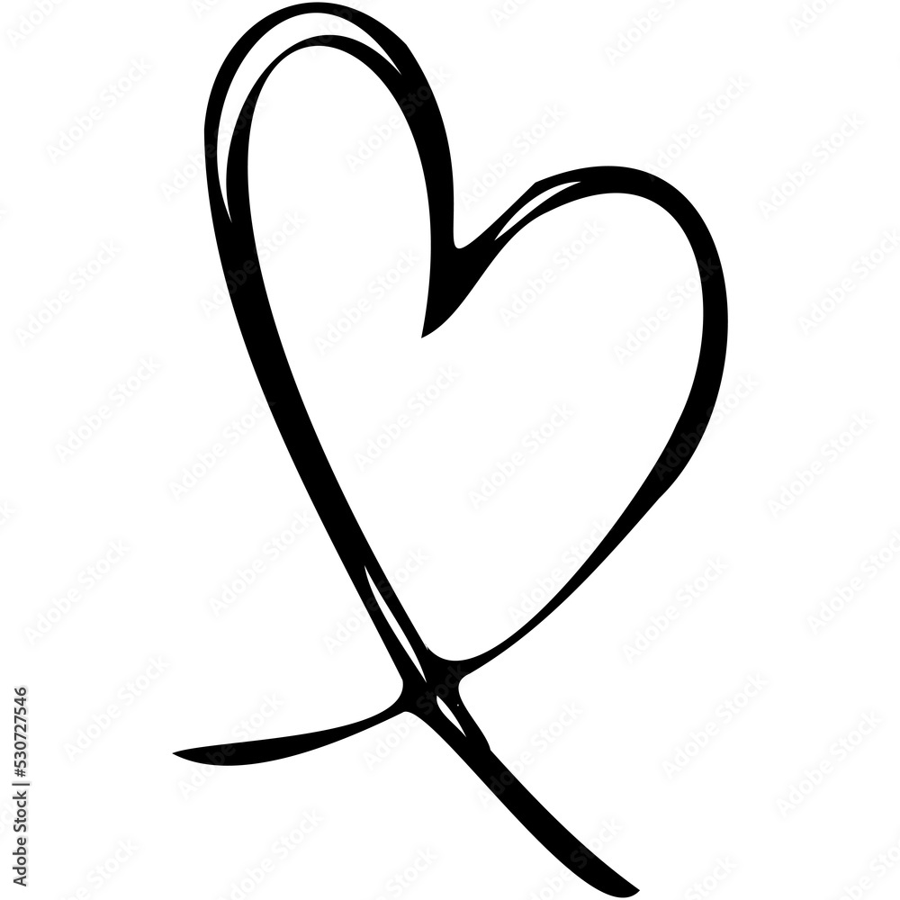 Simple doodle hand drawn heart. Isolated design element for 